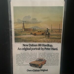 Vintage 1973 Datsun 610 Hardtop Original Portrait Peter Hurd Ad Advertisement